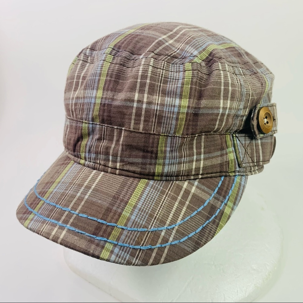 SCALA PRONTO Plaid Button Accented Army Cap
